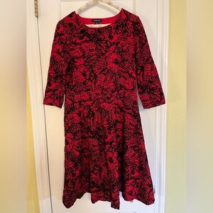 Lands' End Red and Black Elbow Sleeve Dress Velvety, Holiday